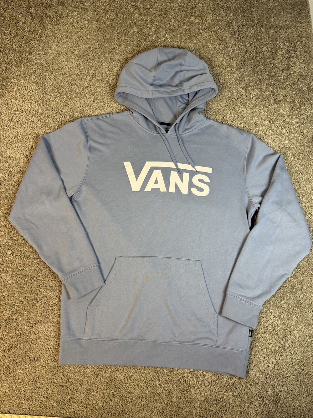 VANS Hoodie Mens XL Blue Pullover Hooded Pockets Graphic Print Drawstring